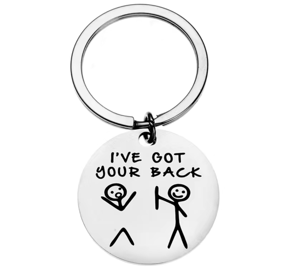 3/$25 I've Got Your Back Stick Figures Stainless Steel Keychain NEW